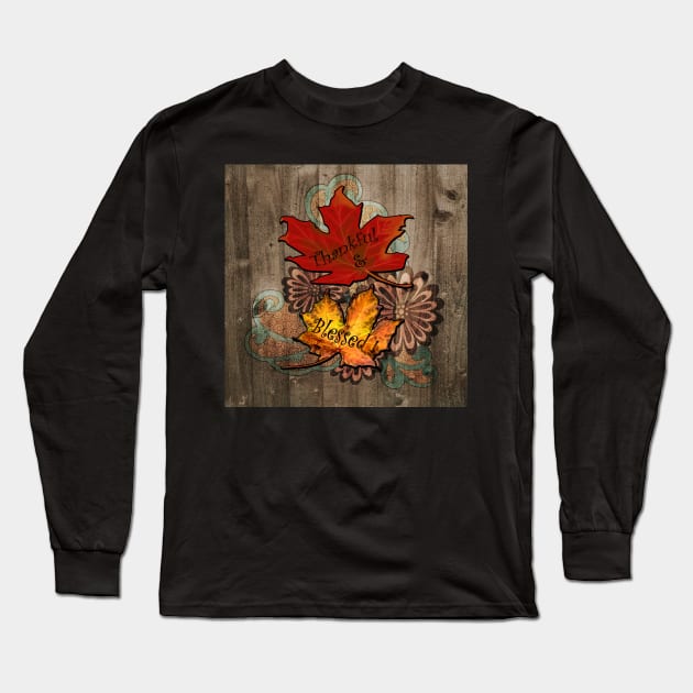 Fall Designed Products: Thanksgiving Pillows, Mugs, Bedding, Clocks, Thankful & Blessed Autumn Pillows, Rustic Farmhouse Throw Decorative Pillow Long Sleeve T-Shirt by tamdevo1